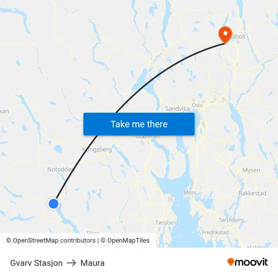 Gvarv Stasjon to Maura map