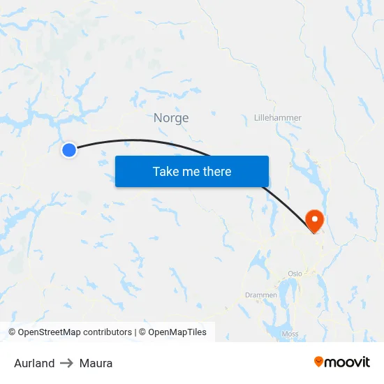 Aurland to Maura map