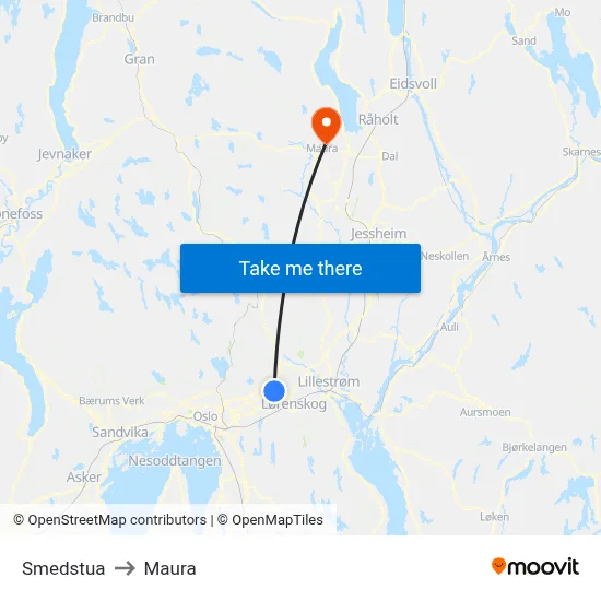 Smedstua to Maura map