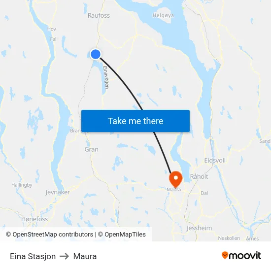 Eina Stasjon to Maura map
