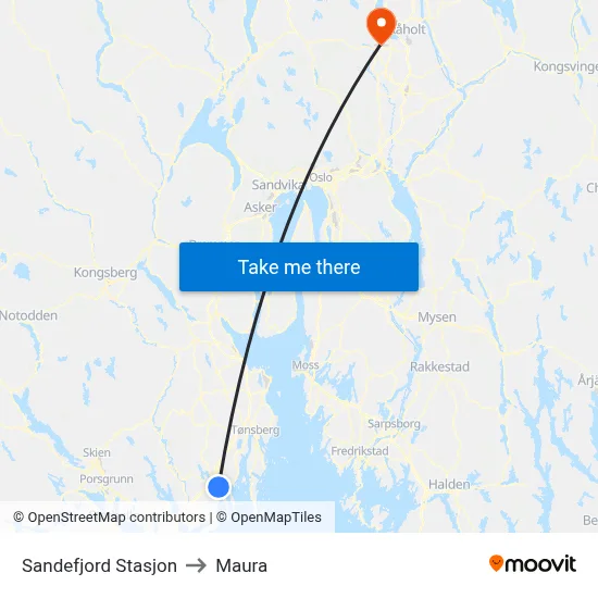 Sandefjord Stasjon to Maura map