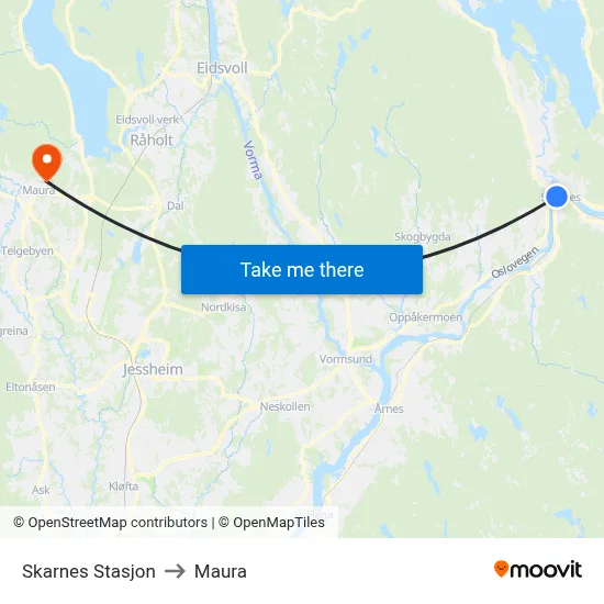 Skarnes Stasjon to Maura map