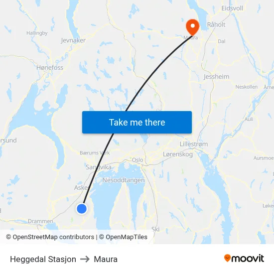 Heggedal Stasjon to Maura map