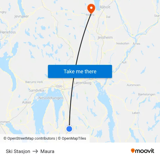 Ski Stasjon to Maura map