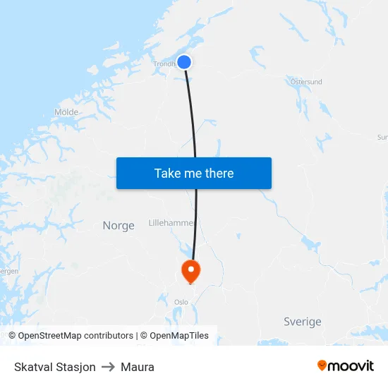 Skatval Stasjon to Maura map