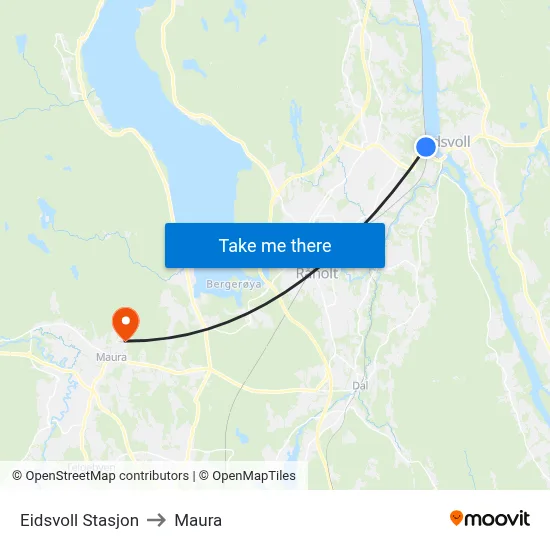 Eidsvoll Stasjon to Maura map