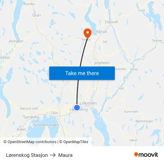 Lørenskog Stasjon to Maura map