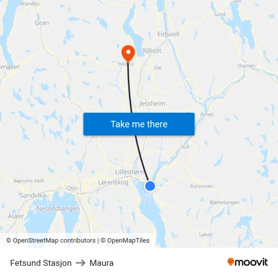 Fetsund Stasjon to Maura map