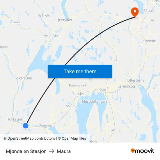 Mjøndalen Stasjon to Maura map