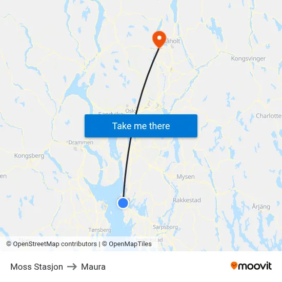 Moss Stasjon to Maura map