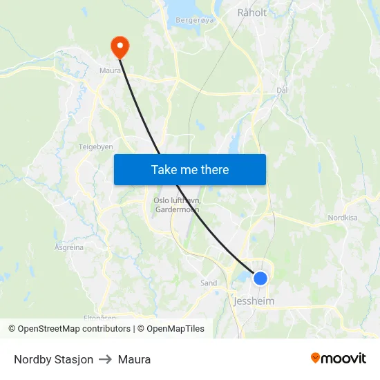 Nordby Stasjon to Maura map