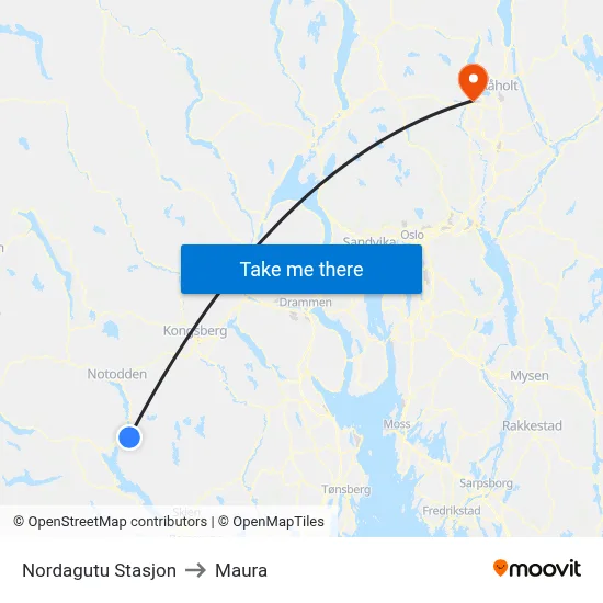 Nordagutu Stasjon to Maura map