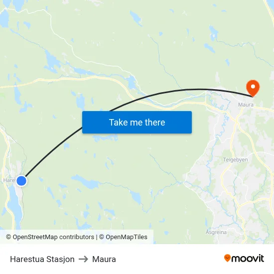Harestua Stasjon to Maura map