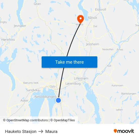 Hauketo Stasjon to Maura map
