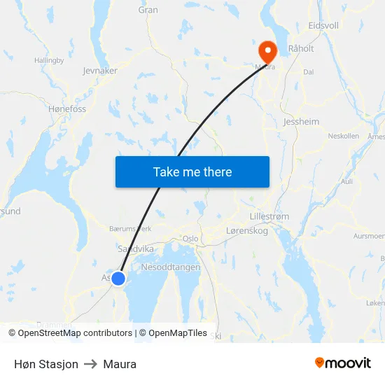 Høn Stasjon to Maura map