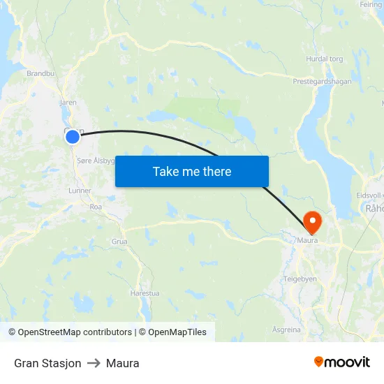 Gran Stasjon to Maura map