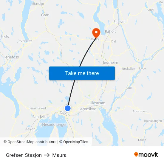 Grefsen Stasjon to Maura map