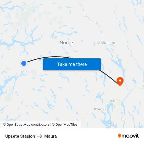 Upsete Stasjon to Maura map