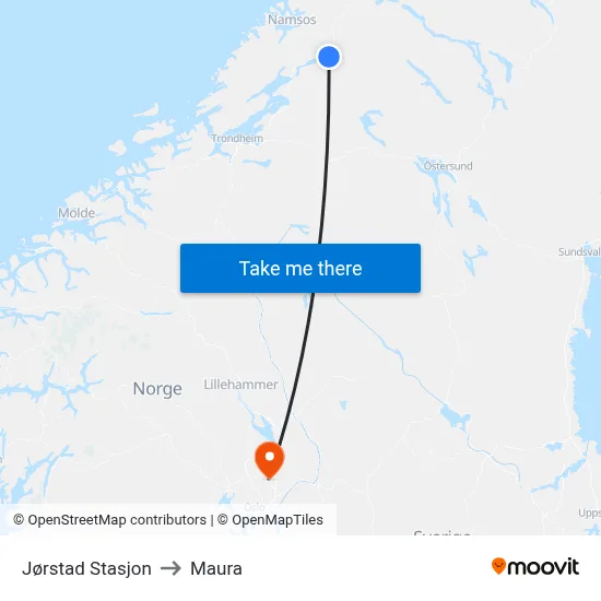 Jørstad Stasjon to Maura map