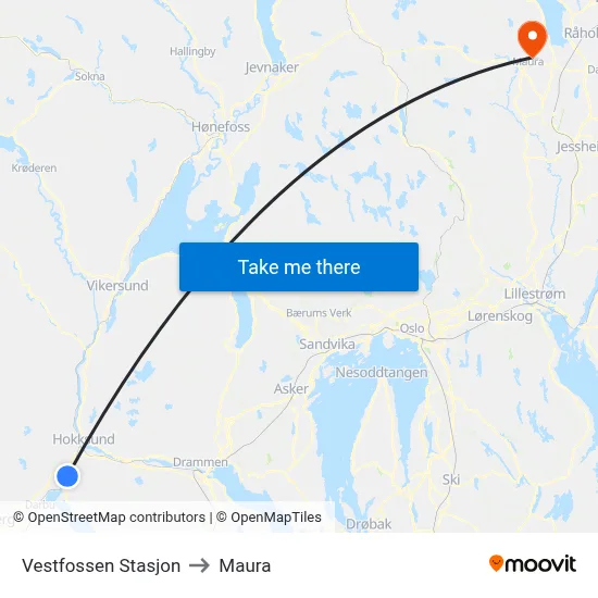 Vestfossen Stasjon to Maura map