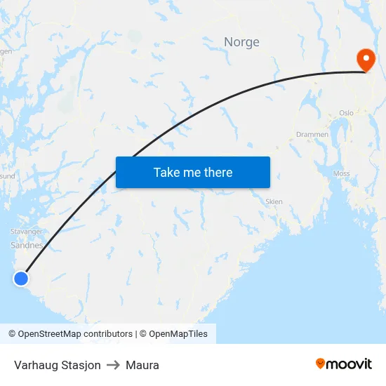 Varhaug Stasjon to Maura map