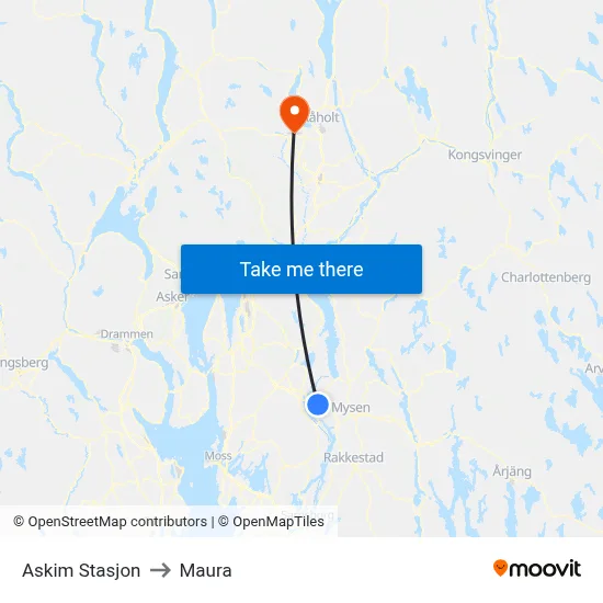 Askim Stasjon to Maura map