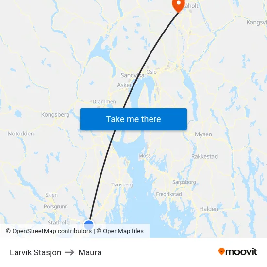 Larvik Stasjon to Maura map