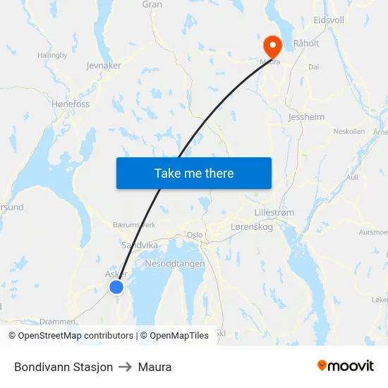 Bondivann Stasjon to Maura map