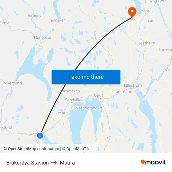 Brakerøya Stasjon to Maura map