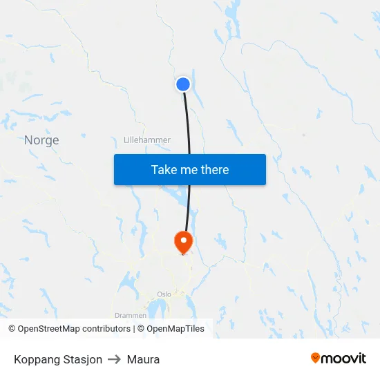 Koppang Stasjon to Maura map