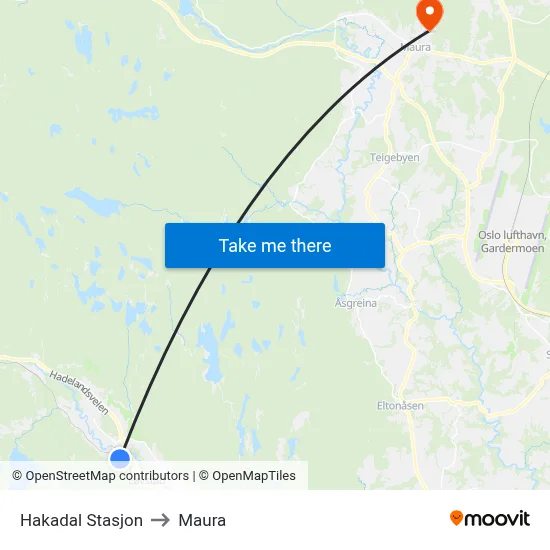 Hakadal Stasjon to Maura map