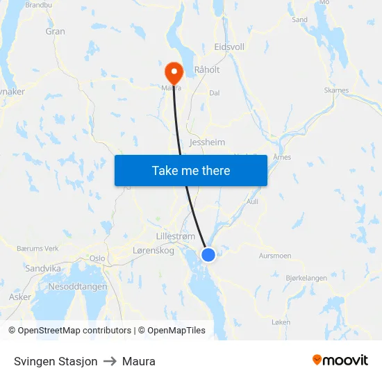 Svingen Stasjon to Maura map