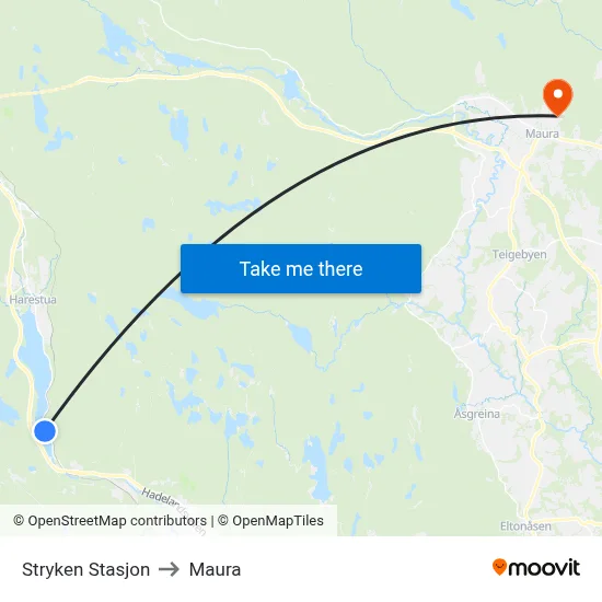 Stryken Stasjon to Maura map