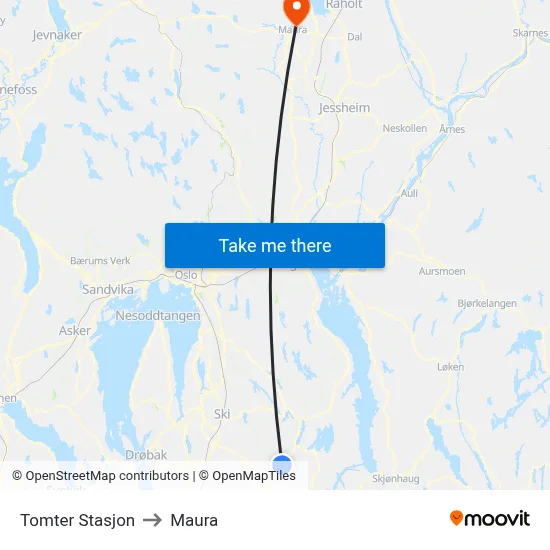 Tomter Stasjon to Maura map