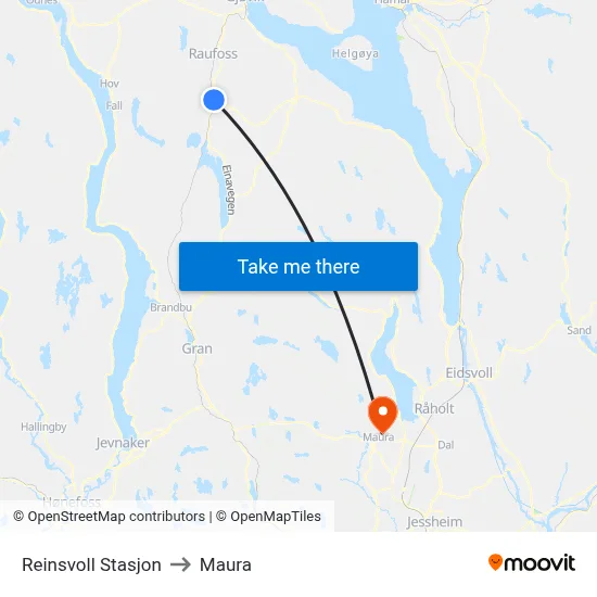 Reinsvoll Stasjon to Maura map