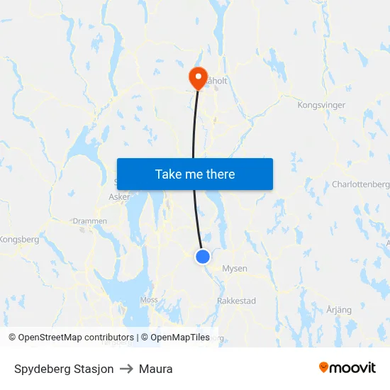 Spydeberg Stasjon to Maura map