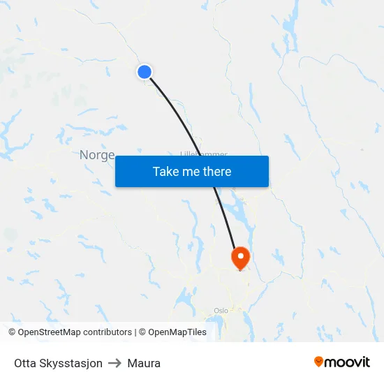 Otta Skysstasjon to Maura map