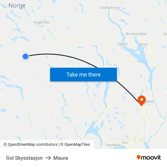 Gol Skysstasjon to Maura map