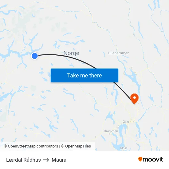 Lærdal Rådhus to Maura map