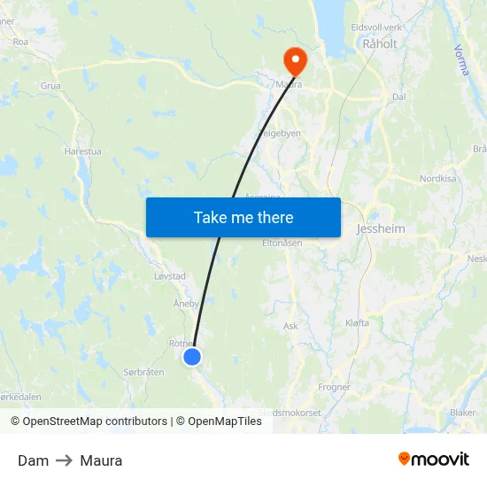 Dam to Maura map