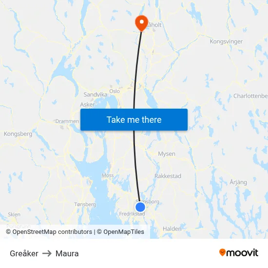 Greåker to Maura map
