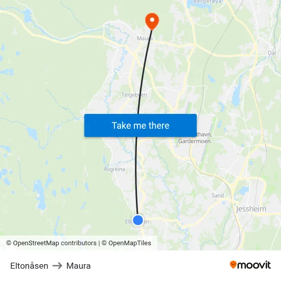 Eltonåsen to Maura map