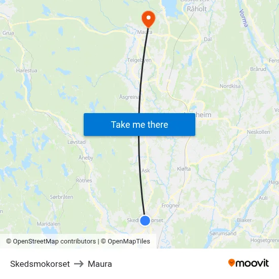 Skedsmokorset to Maura map