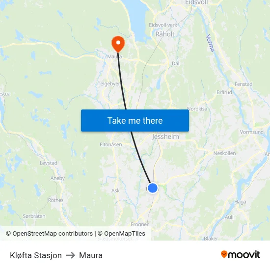 Kløfta Stasjon to Maura map