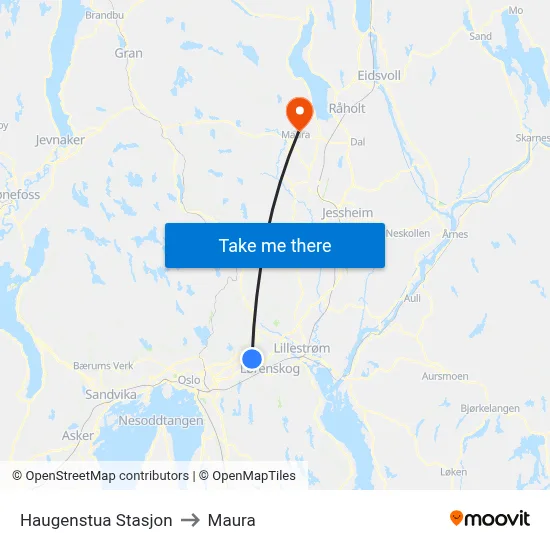 Haugenstua Stasjon to Maura map