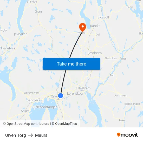 Ulven Torg to Maura map