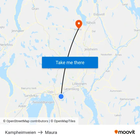 Kampheimveien to Maura map
