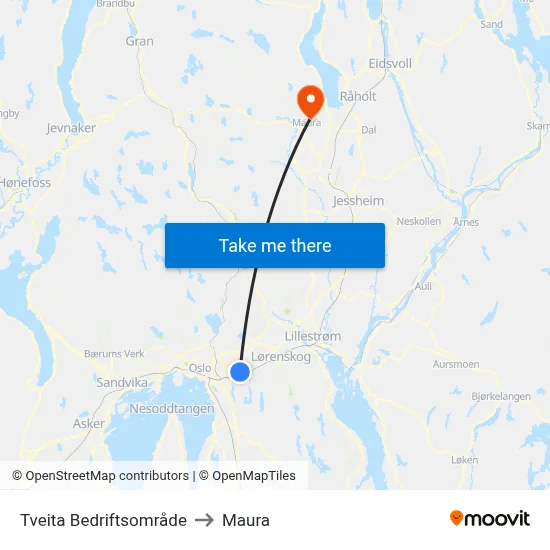 Tveita Bedriftsområde to Maura map