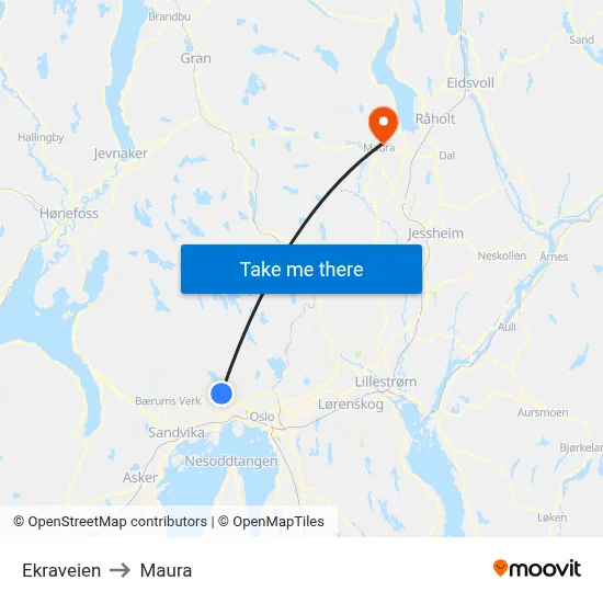 Ekraveien to Maura map