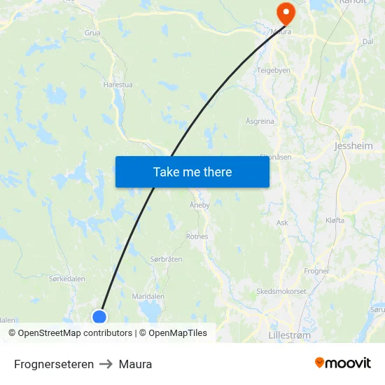 Frognerseteren to Maura map